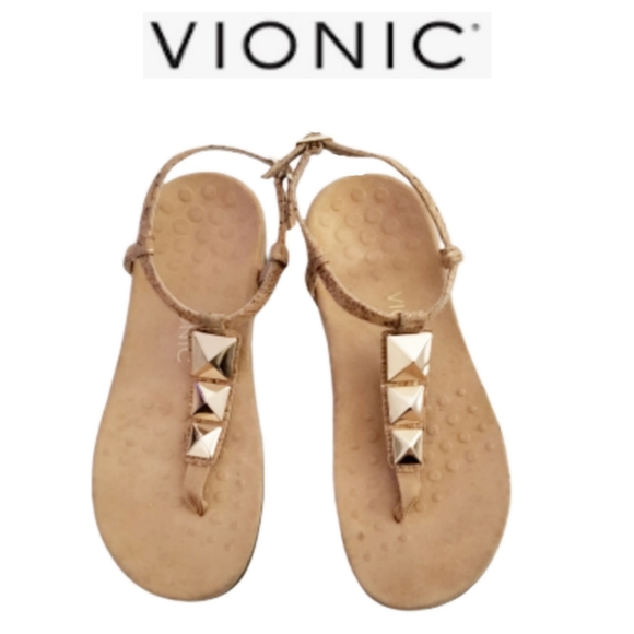 VIONIC Nala T Strap Sandal Gold Cork - Picture 1 of 6
